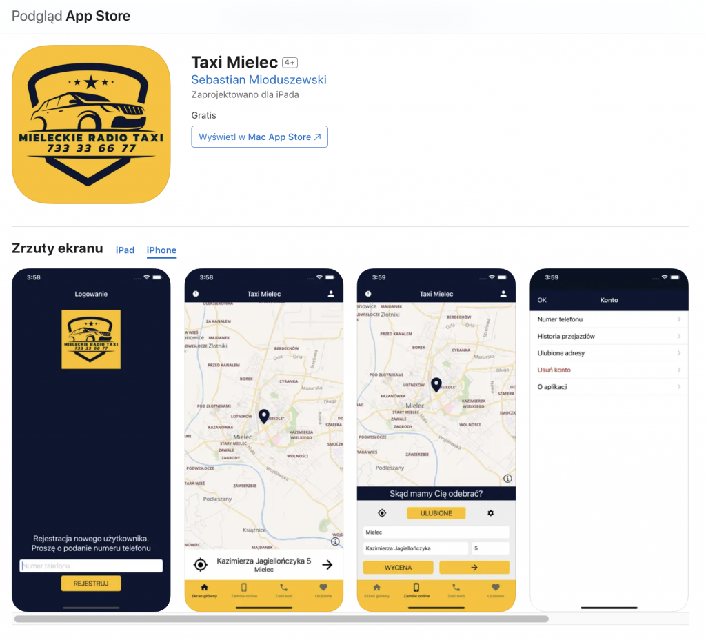 Taxi Mielec na iOS